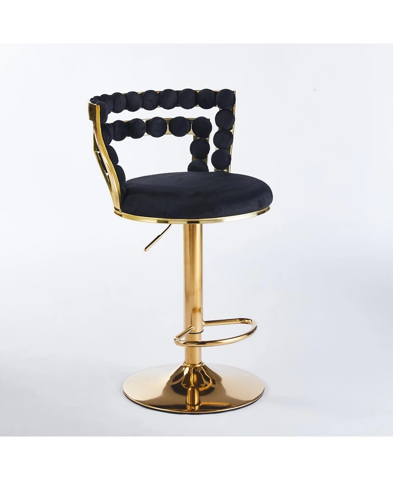 Streamdale Furniture Modern Gold Bar Table Set with 2 Adjustable Stools, Round Marble Pub Table