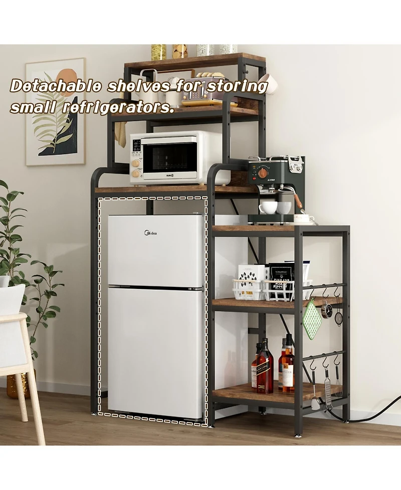 Streamdale Furniture Multifunctional 7-Tier Mini Fridge & Microwave Stand with Outlets