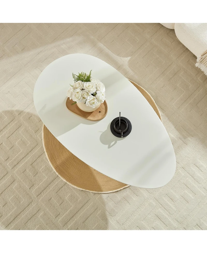 Streamdale Furniture Lucky Stone Oval Coffee Table, Modern Minimalist Fiberglass Center Table