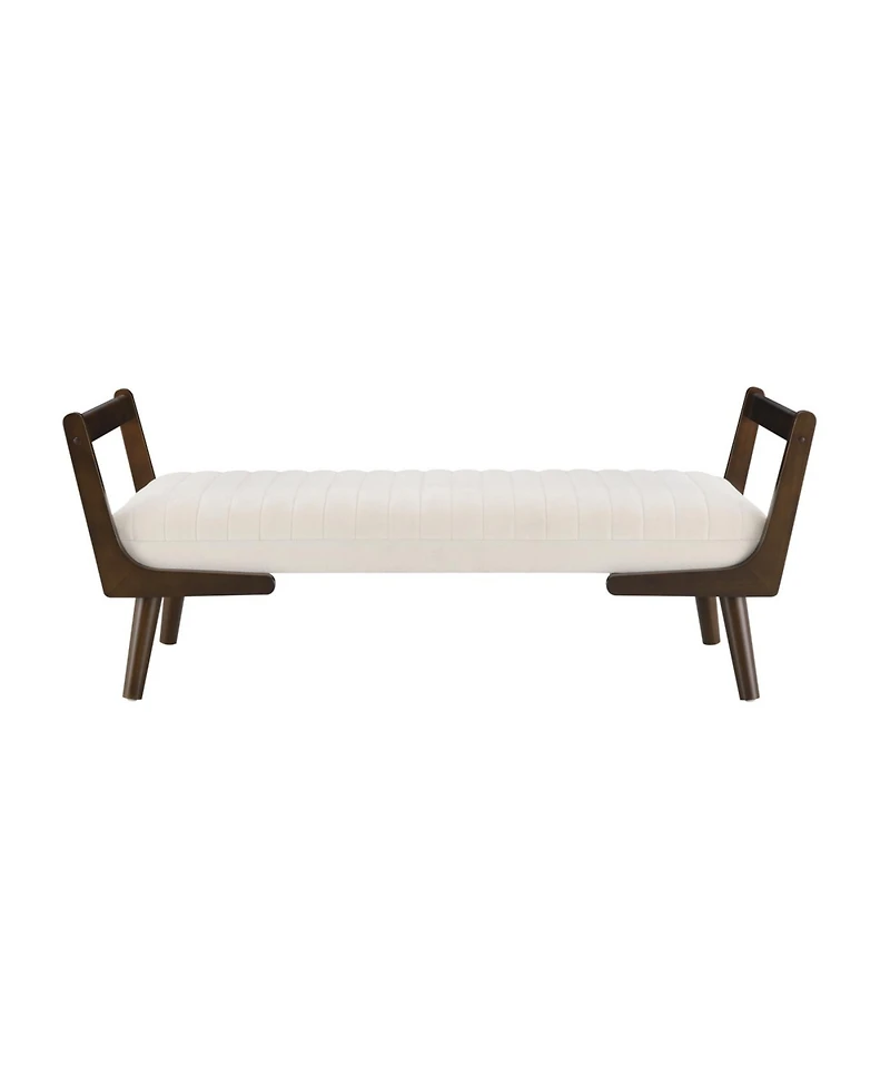 Streamdale Furniture 52" Mid Century Bench with Walnut Wood Leg, Channeled Upholstered Footrest Stool