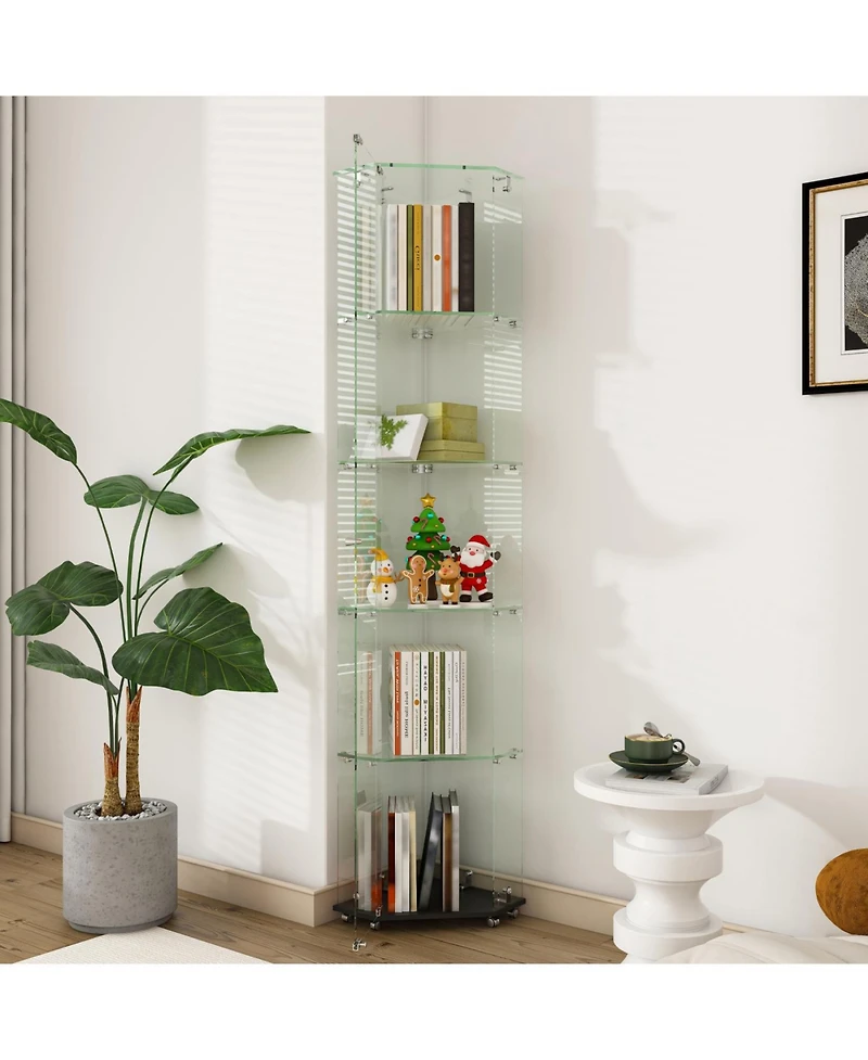 Streamdale Furniture Premium 5-Tier Diamond Glass Display Case with 5 Led Modes