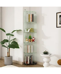 Streamdale Furniture Premium 5-Tier Diamond Glass Display Case with 5 Led Modes