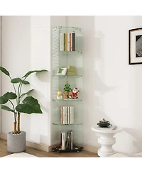 Streamdale Furniture Premium 5-Tier Diamond Glass Display Case with 5 Led Modes