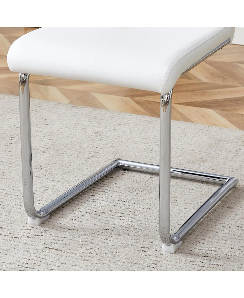 Streamdale Furniture Luxury Modern 63" Dining Table Set w/ 4 Upholstered Chairs, White Glass Top, Steel Base