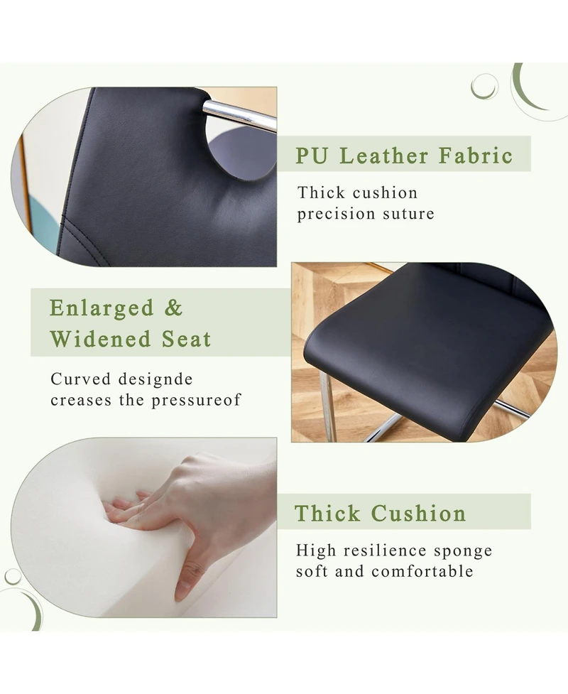 Streamdale Furniture Switchable Mode Stainless Steel Legs Dining Set: White Glass Top & 6 Black Armchairs