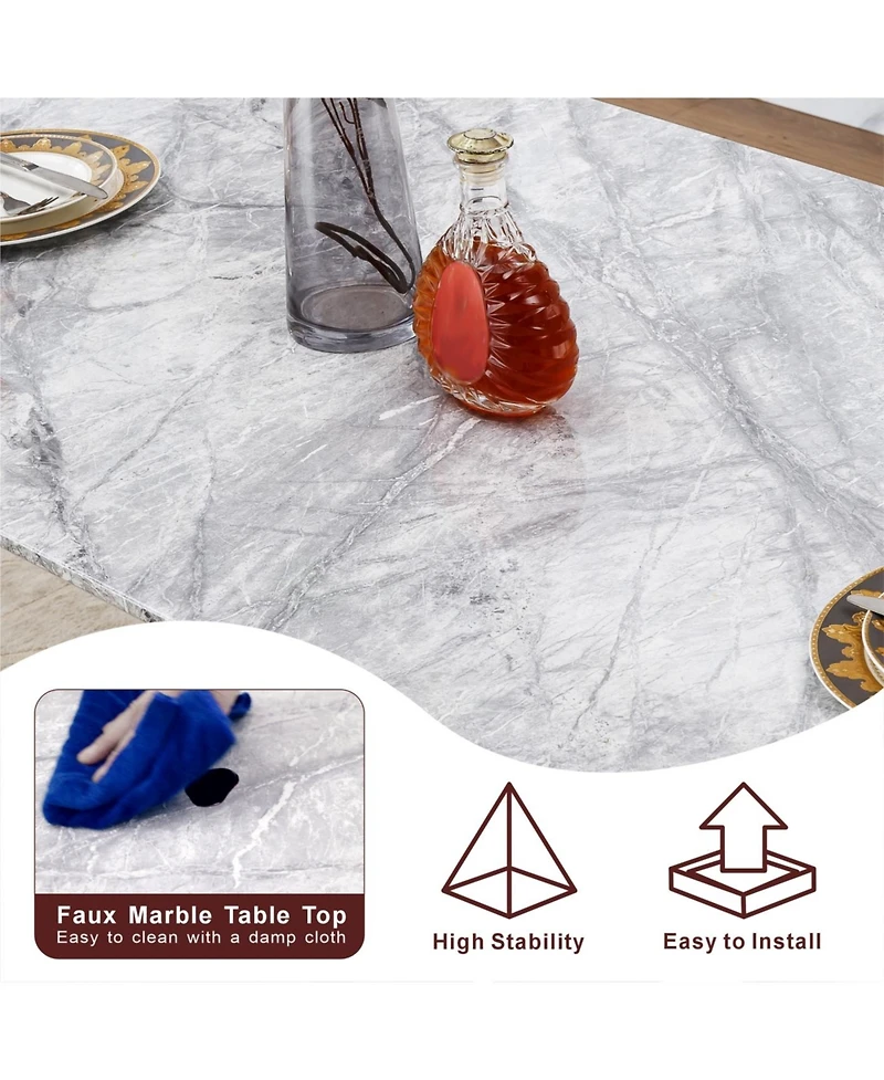 Streamdale Furniture Marble Dining Table for 6, 70" Faux Marble & Stainless Steel Base Kitchen Table