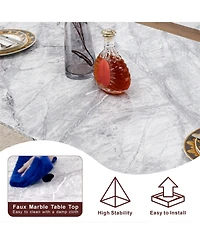 Streamdale Furniture Marble Dining Table for 6, 70" Faux Marble & Stainless Steel Base Kitchen Table