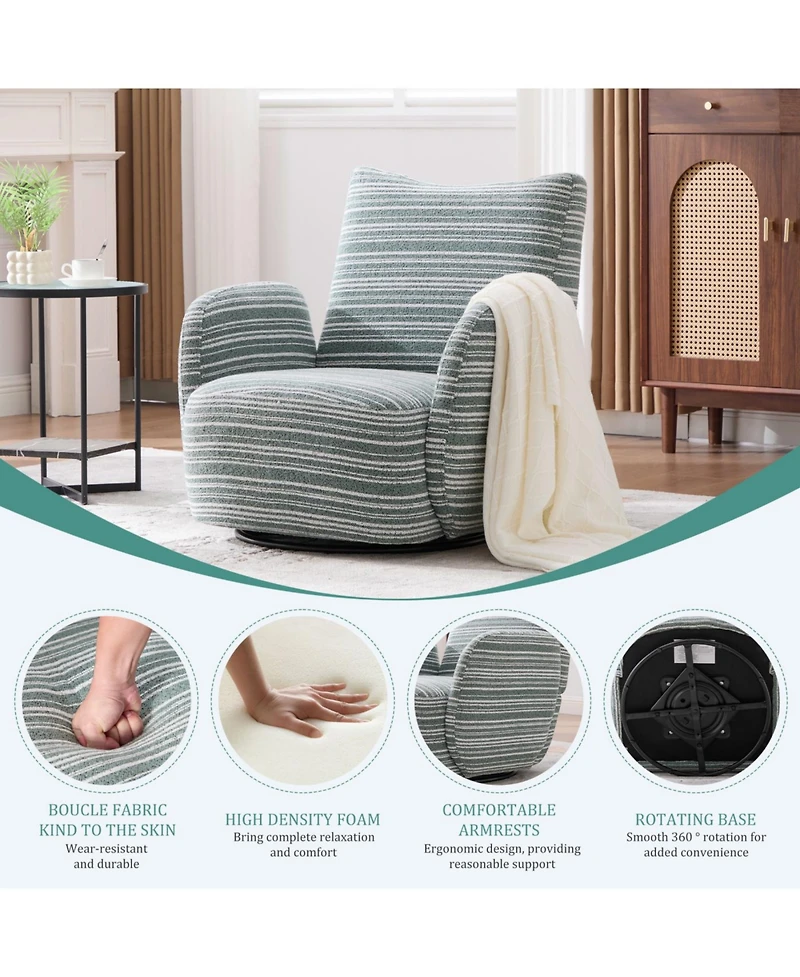 Streamdale Furniture Modern Style Swivel Leisure Chair with Striped Armrest