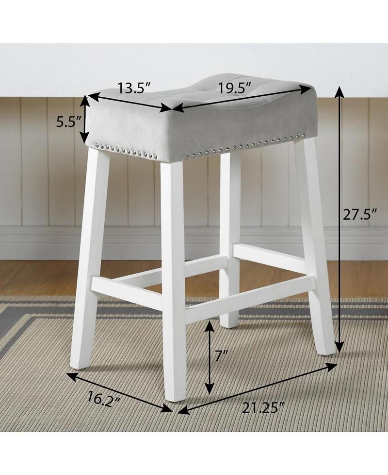 Streamdale Furniture Morovo Set of 2 Velvet Counter Height Stools, Tufted Saddle Seats, Blue