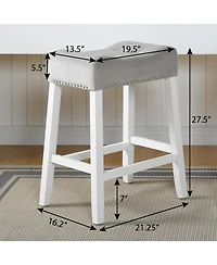 Streamdale Furniture Morovo Set of 2 Velvet Counter Height Stools, Tufted Saddle Seats, Blue