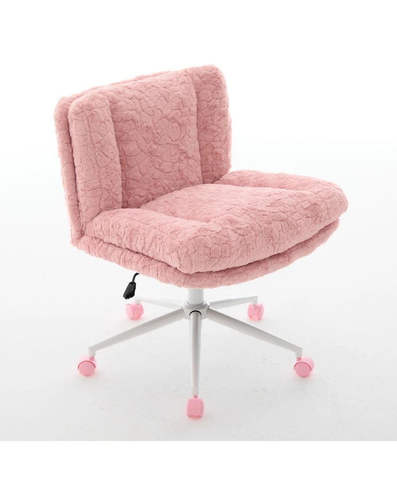 Streamdale Furniture Pink Rabbit Hair Office Chair with Metal Base