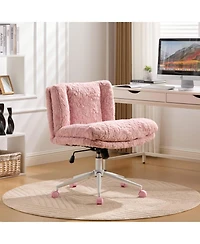 Streamdale Furniture Pink Rabbit Hair Office Chair with Metal Base
