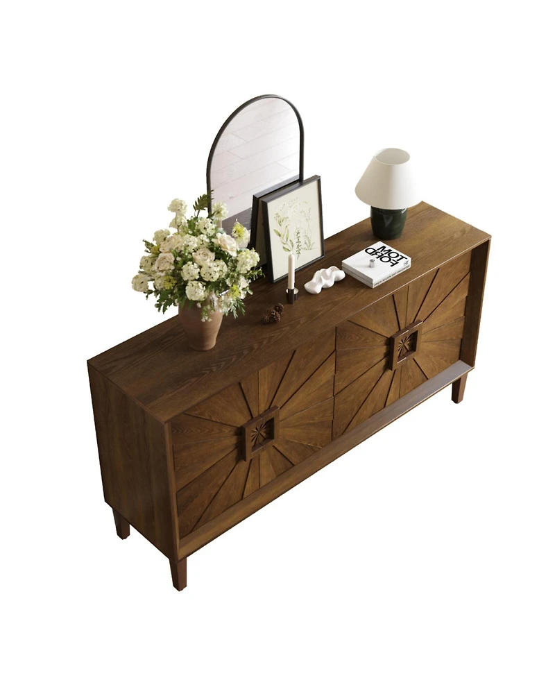 Streamdale Furniture Streamdale Rustic Farmhouse Credenza - Sunburst Doors, Adjustable Shelves (Antique Brown