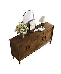 Streamdale Furniture Streamdale Rustic Farmhouse Credenza - Sunburst Doors, Adjustable Shelves (Antique Brown