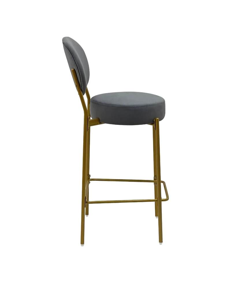 Streamdale Furniture Streamdale Set of 2 Gray Velvet Upholstered Bar Stools with Backrest & Footrest