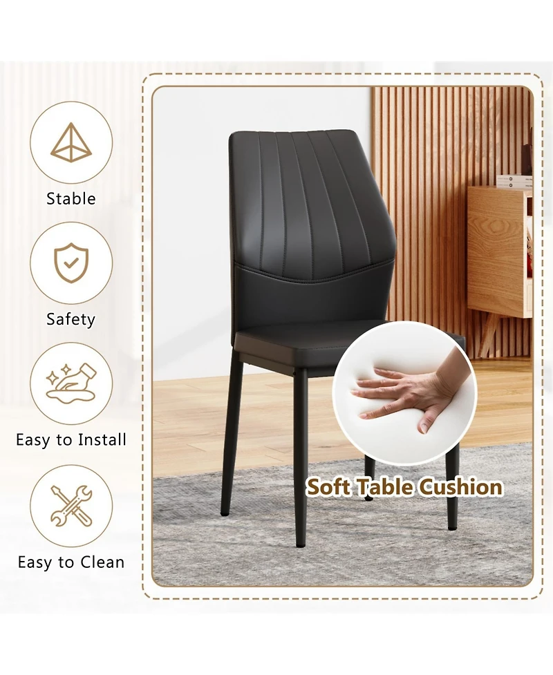 Streamdale Furniture Streamdale Set of 4 Black Dining Chairs, 37" High, Ergonomic Pu Backrest