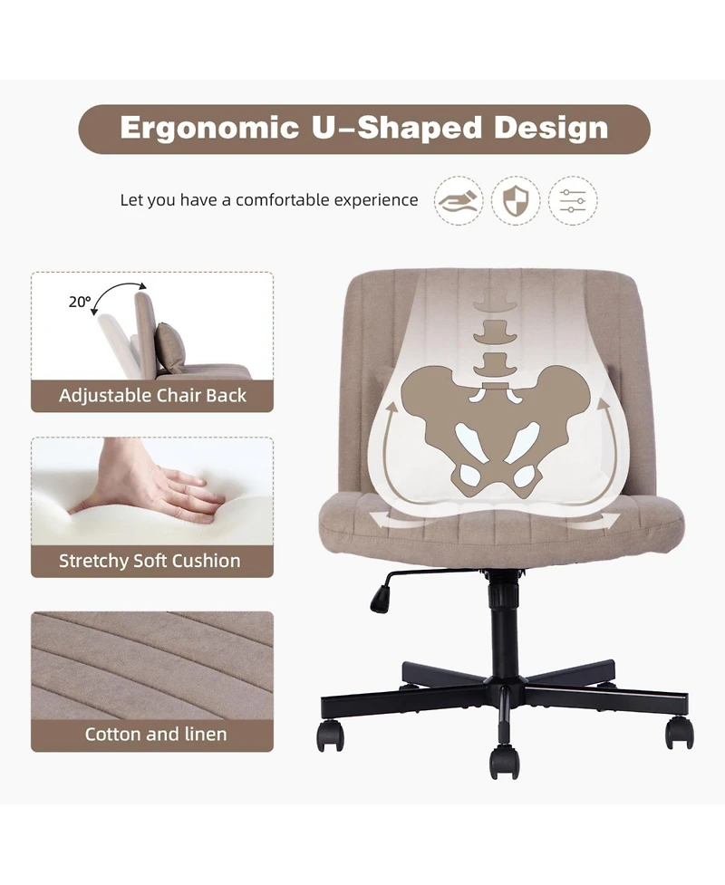 Streamdale Furniture Criss Cross Linen Office Chair - Adjustable, Armless, for Home & More