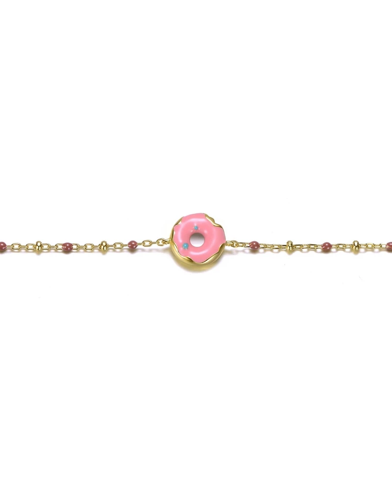 14K Gold Plated with Pink Donut Charm Bracelet