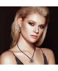 Bling Jewelry Large Flower Rose Pendant Necklace Black Silk Cord Hollow Oxidized Sterling Silver16 Inch