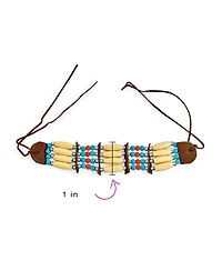 Bling Jewelry Boho Handmade 3 Row Line Bead Natural Wood Leather Tribal Wide Choker Necklace Adjustable