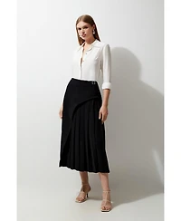 Karen Millen Women's Buckle Detail Pleated Midi Skirt