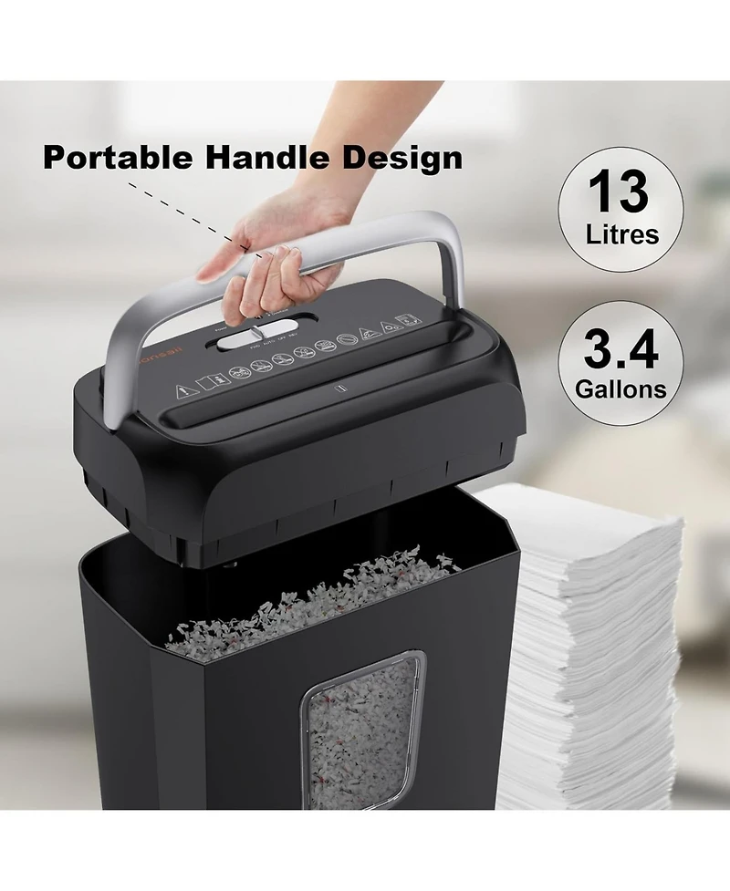 Bonsaii 6-Sheet Crosscut Shredder for Home Office - Shreds Paper, Credit Cards, Mail, Staples, Clips - 3.4 Gal Bin with Handle