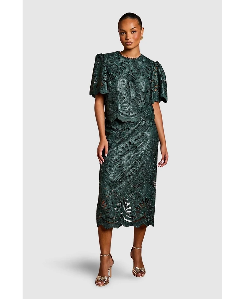 Coast Women's Pu Lace Midi Skirt