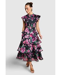 Coast Lace Trim Tiered Organza Midi Dress