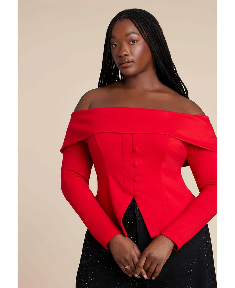 Eloquii Women's Plus Fold Over Top With Front Button Detail