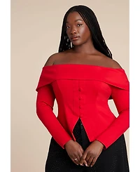 Eloquii Women's Plus Fold Over Top With Front Button Detail