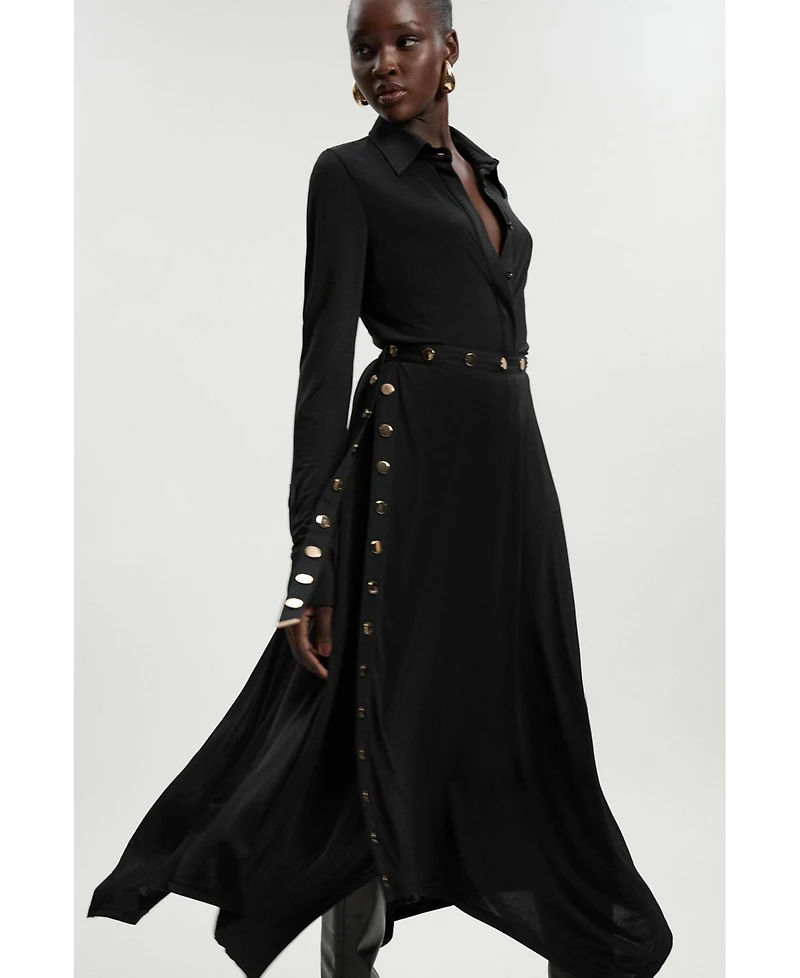 Karen Millen Women's Crepe Hanky Hem Eyelet Maxi Skirt