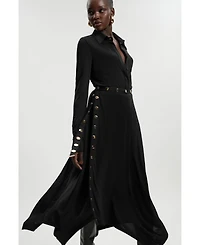 Karen Millen Women's Crepe Hanky Hem Eyelet Maxi Skirt