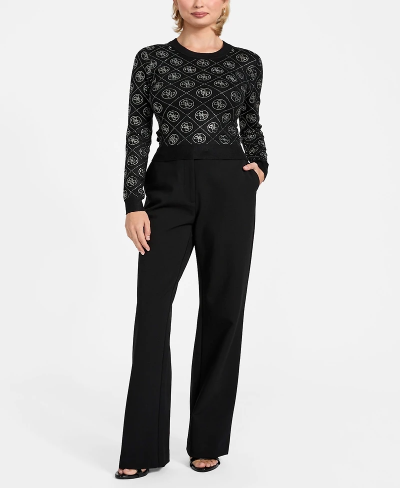 Guess Women's Long-Sleeve Crewneck Rhinestones 4G Sweater