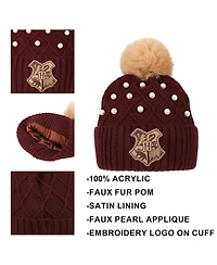 Harry Potter Men's Hogwarts Crest & Pearl Appliques Maroon Cuff Beanie