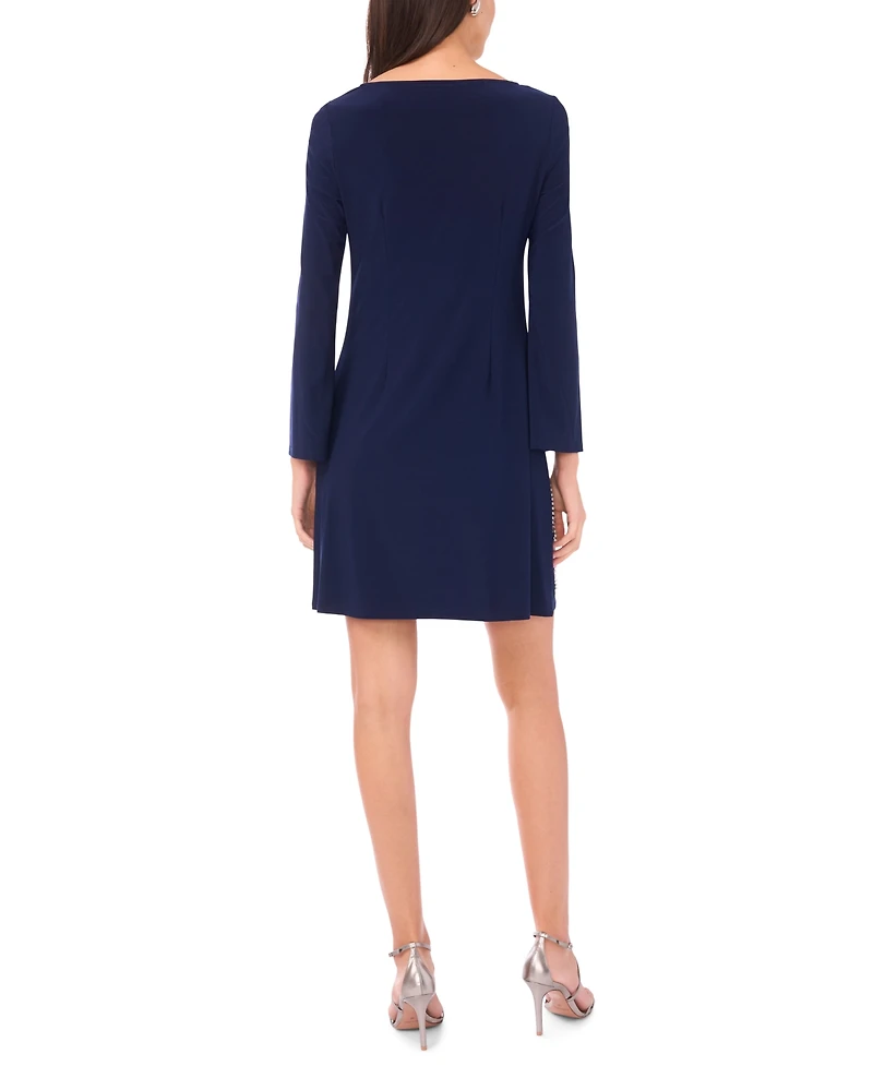 Msk Women's Long-Sleeve Crew Neck Dress