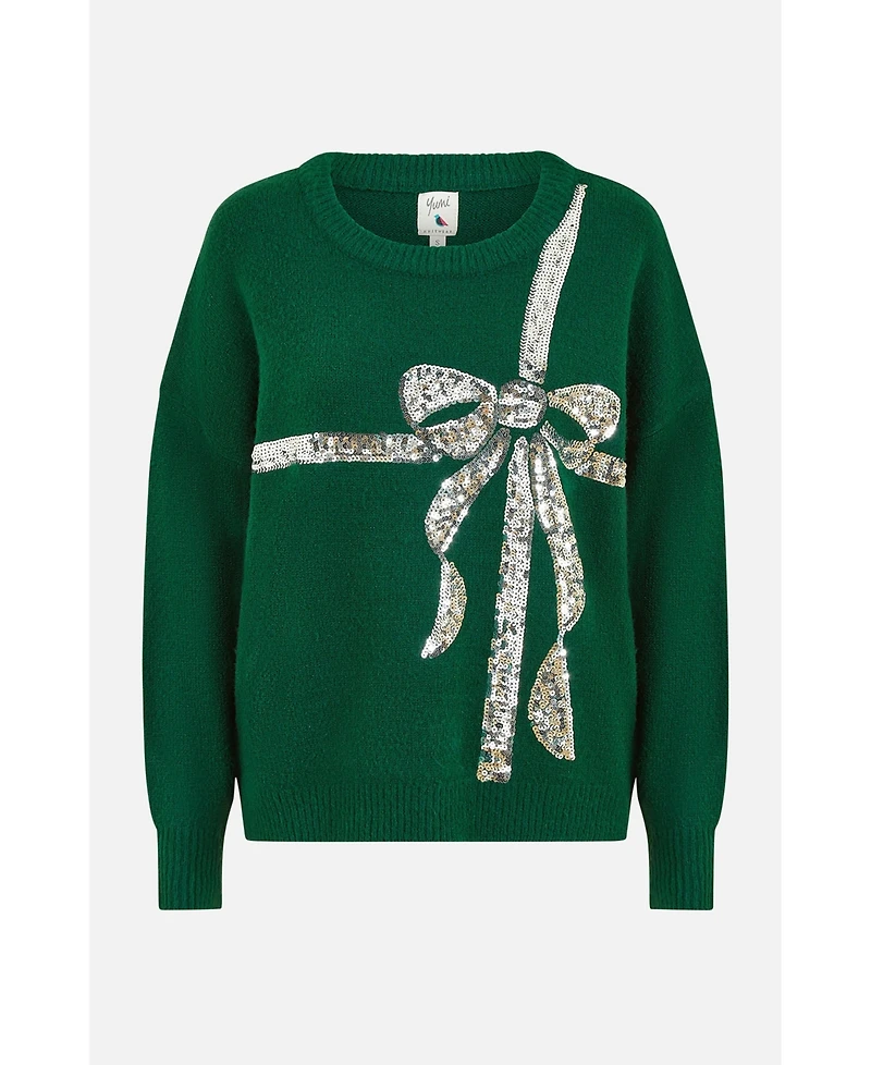 Yumi Women's Sequin Bow Knitted Sweater.