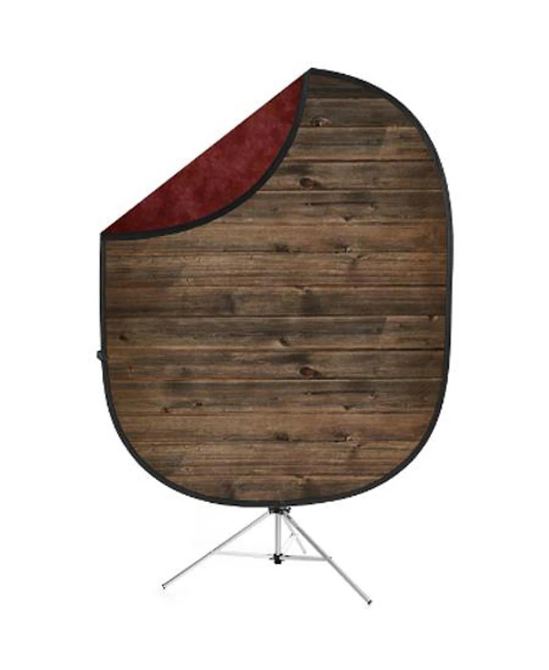 Savage Rustic Planks/Red Collapsible Backdrop, 5' W x 7' H w/ 8' Aluminum Stand