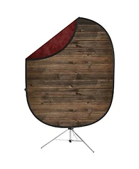 Savage Rustic Planks/Red Collapsible Backdrop, 5' W x 7' H w/ 8' Aluminum Stand