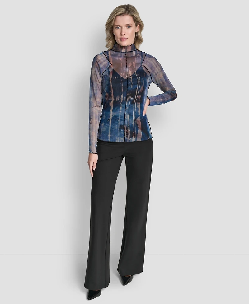 Dkny Women's Long-Sleeve Exposed Seam Mesh Top with Sleeveless Camisole