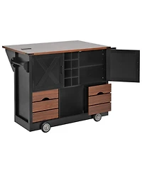 Streamdale Furniture Farmhouse Kitchen Island with Drop Leaf and Power Outlet