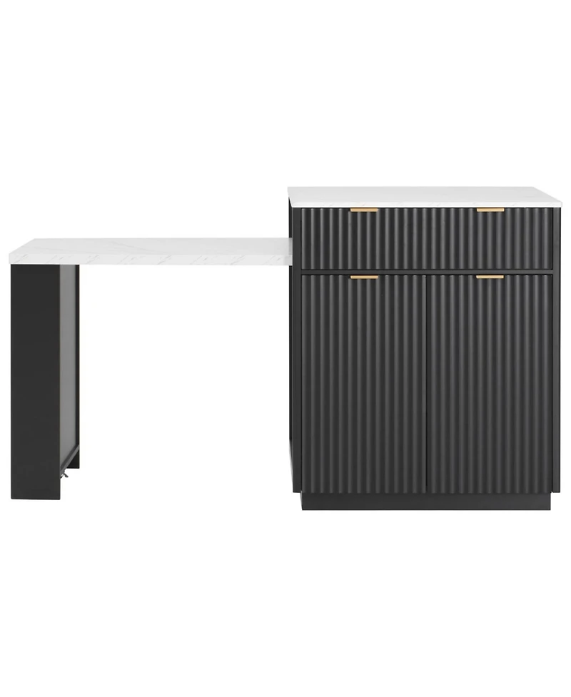 Streamdale Furniture Fluted Kitchen Island with Extendable Dining Table, Power Outlet & Storage