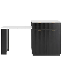 Streamdale Furniture Fluted Kitchen Island with Extendable Dining Table, Power Outlet & Storage