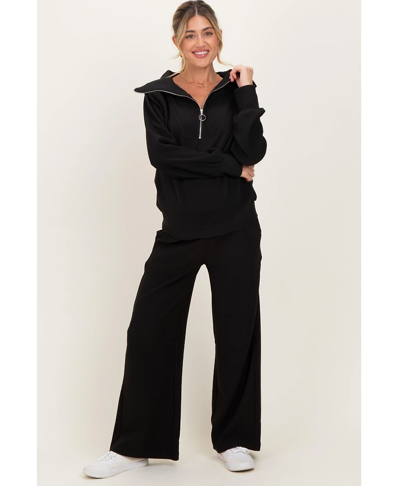Pinkblush Maternity Ribbed Half Zip Pullover Wide Leg Pant Set