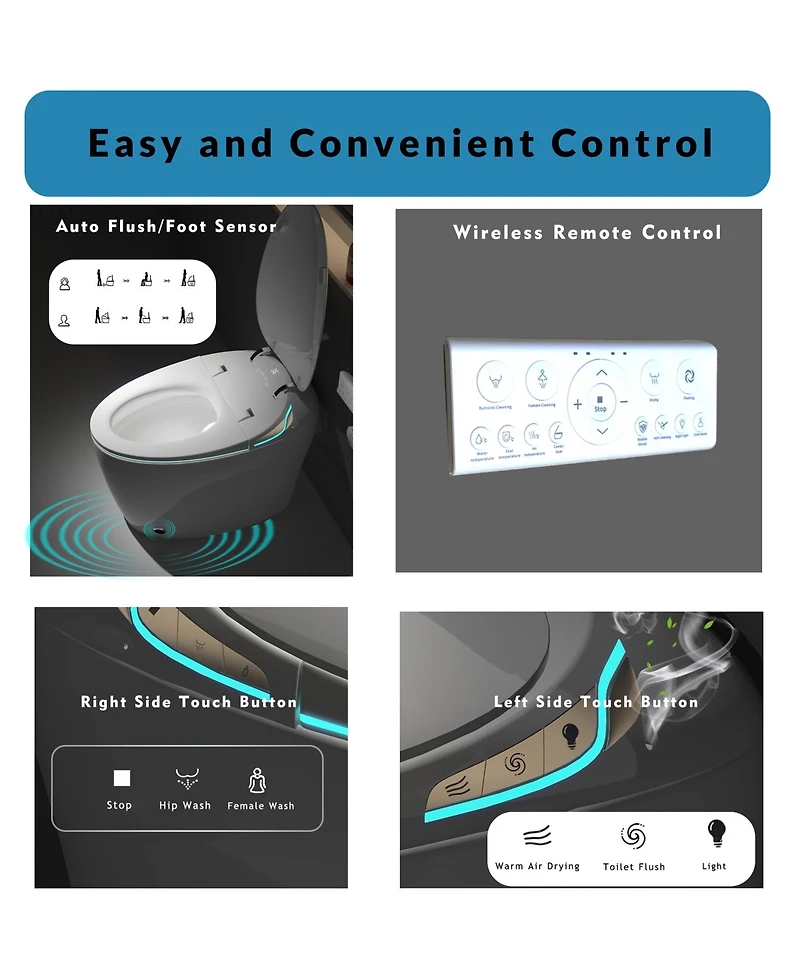 Casainc Unique Smart One-Piece Bathroom Fixture with Auto Seat, Foot Sensor, Led Display, Warm Water & Dryer