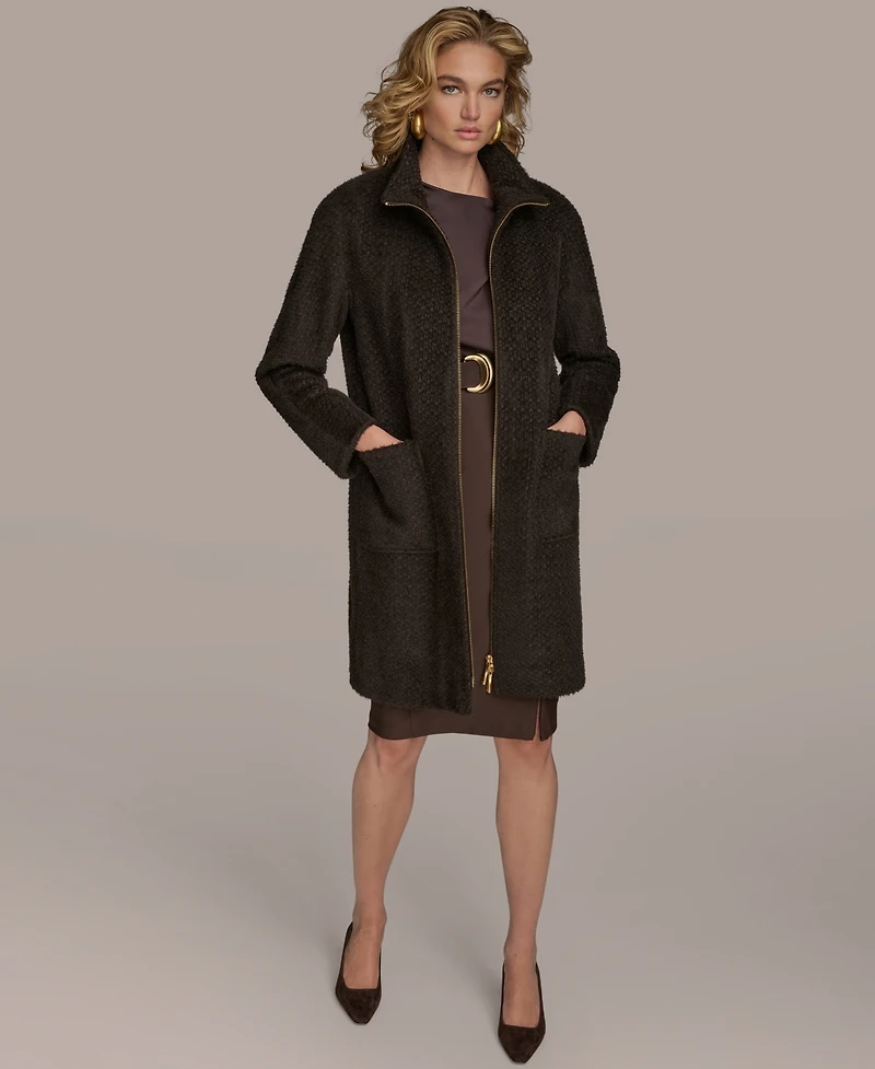Donna Karan New York Women's Zip Front High Collared Coat