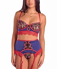 iCollection Women's Gypsy Lace 3PC Bralette Garter Lingerie Set