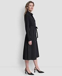 Dkny Women's Long-Sleeve Collared Neck Midi Shirtdress