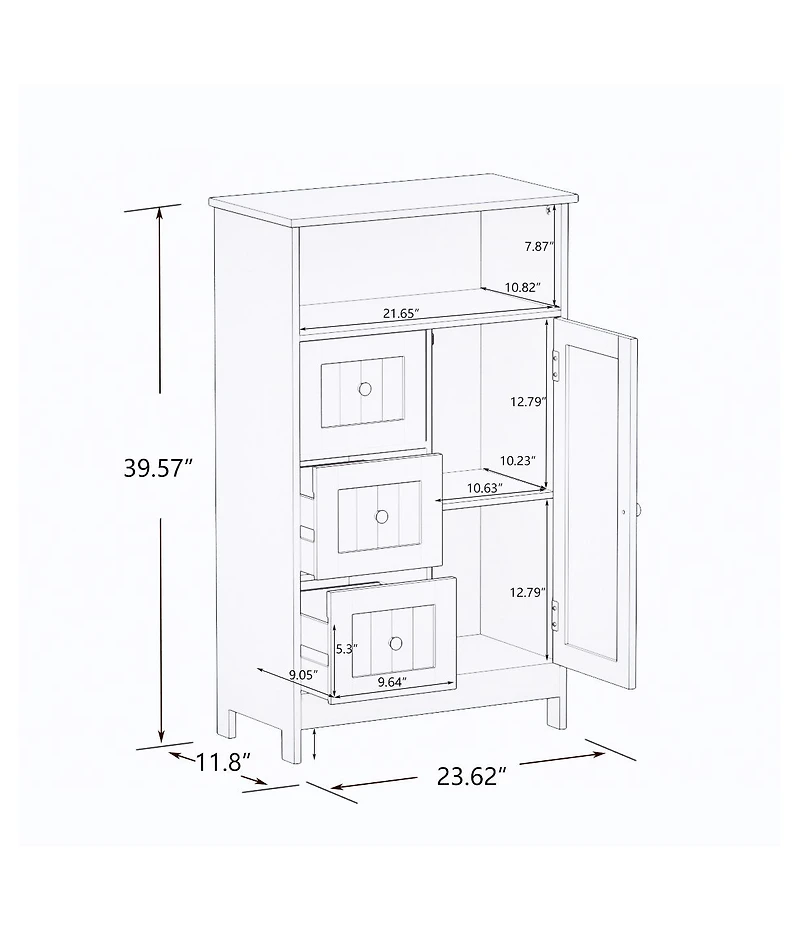 Airsurfer Standing Bathroom Storage Cabinet with Three Drawers and One Door Freestanding Storage Cabinet White