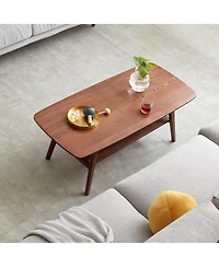 Casainc Solid Oak Wood Coffee Table with Storage Shelf, Walnut Finish