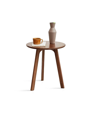 Casainc Solid Oak Wood Round End Table, Natural Finish